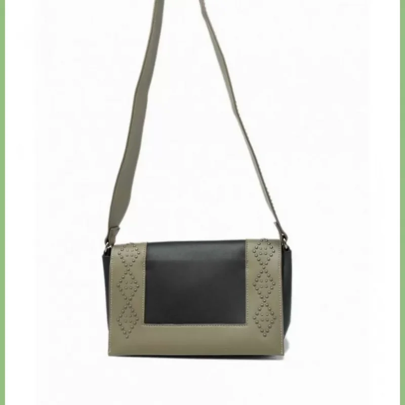 Női keresztpántos táska, geometrikus díszítéssel, műbőr, zöld/fekete taskaplaza-hu 3