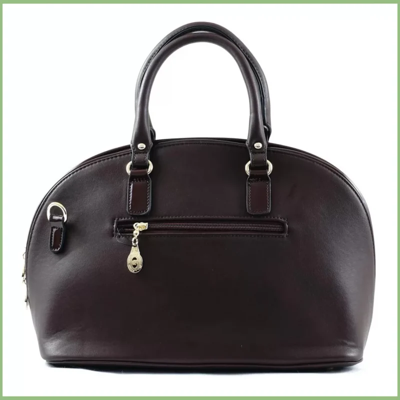 Silvia Rosa elegáns női kézitáska elején arany színű fém díszítéssel, rostbőr, barna taskaplaza-hu 3