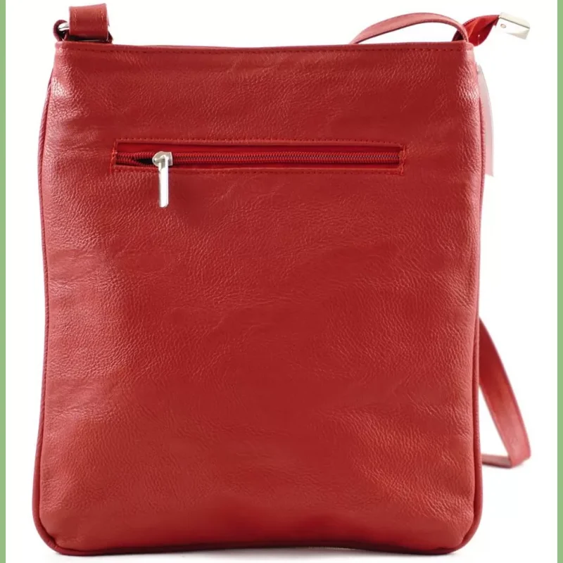VIA55 női keresztpántos kistáska elöl széles zsebbel, rostbőr, vörös taskaplaza-hu 3