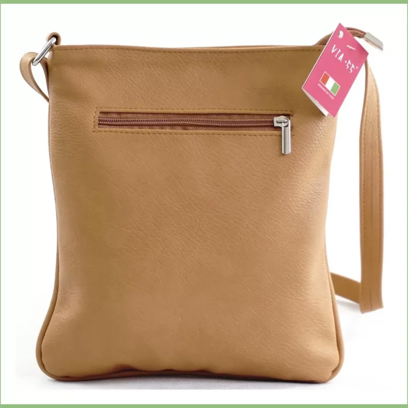 VIA55 női keresztpántos táska varrott négyzettel, rostbőr, mustársárga taskaplaza-hu 3