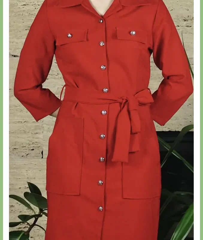 Női elegáns gombos ruha, piros taskaplaza-hu 1