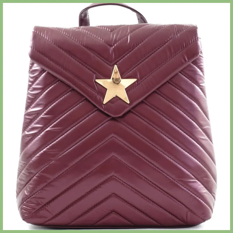 Női hátitáska csillaggal és V varrott mintával, vízhatlan, vörös taskaplaza.hu 1