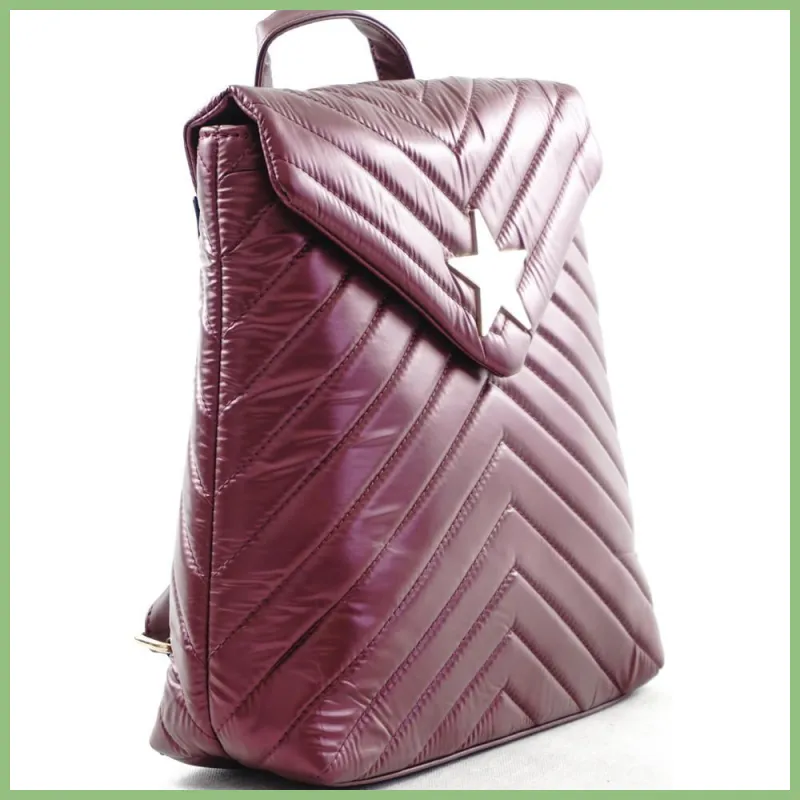 Női hátitáska csillaggal és V varrott mintával, vízhatlan, vörös taskaplaza-hu 2